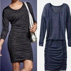 Athleta Charcoal Ruched Long-Sleeve Bodycon Dress